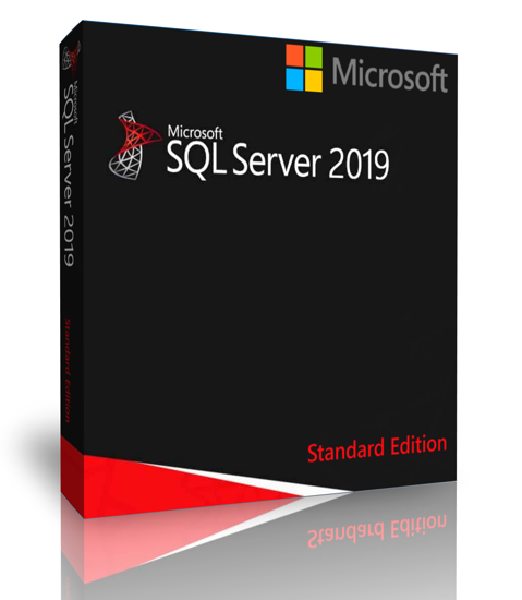 Picture of Microsoft SQL Server 2019 Standard with 4 Core License, unlimited User CALs Brand New, Factory Sealed Box with DVD. US English.
