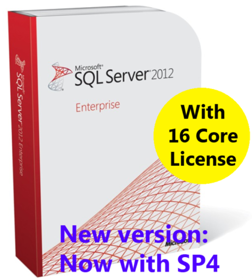 Picture of Microsoft SQL Server 2012 Enterprise with SP4. New Complete with 16 Core License